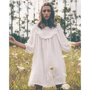 White Ruffled Yoke Mini Dress - Women